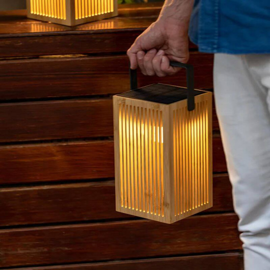 NewGarden OKINAWA LED tagbare Solar Laterne, Bambus, Fernbedienung IP54