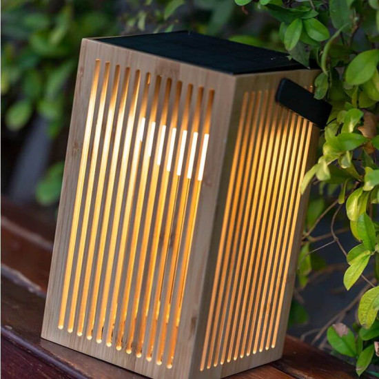 NewGarden OKINAWA LED tagbare Solar Laterne, Bambus, Fernbedienung IP54