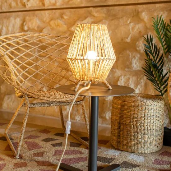 NewGarden SISINE 32 Tischleuchte, Naturfaser-Tischlampe, Fernbedienung, E27