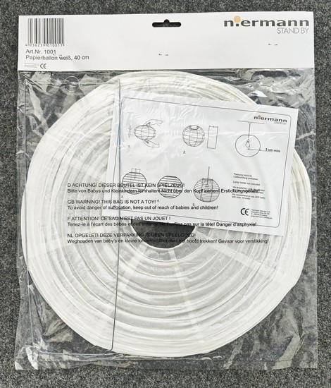 Niermann Papier-Pendelleuchte, Papierballon weiss