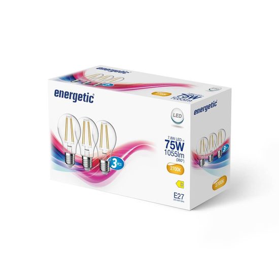 Nordlux 3er-Set LED Lampe Filament E27 7,8W 2700K warmweiss Klar 5181001323