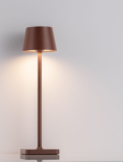Nova Luce LED Akku-Tischleuchte Deck dimmbar 2W warmweiss 3000K USB IP54 Cortenstahl Aluminium Ø8,5cm 9030563