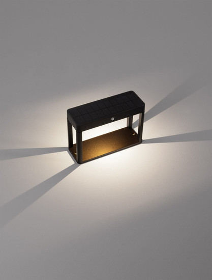 Nova Luce LED Solar-Sockelleuchte Berni 2W warmweiss 3000K Bewegungsmelder IP65 Schwarz Aluminium 15,5cm 9030565