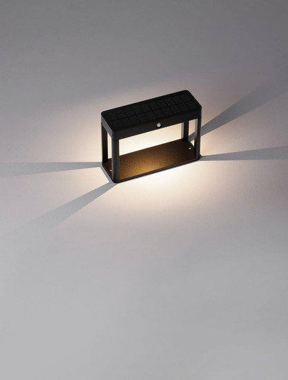 Nova Luce LED Solar-Sockelleuchte Berni 2W warmweiss 3000K Bewegungsmelder IP65 Schwarz Aluminium 15,5cm 9030565