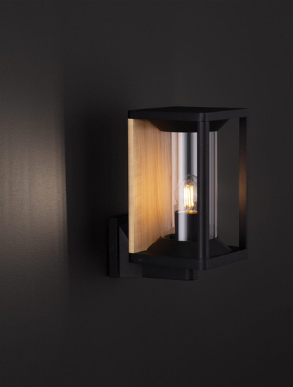 Nova Luce Außen-Wandleuchte Pacific E27 IP65 Schwarz Holz Aluminium 28x21cm 9030601