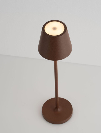 Nova Luce LED Akku-Tischleuchte Petit dimmbar 2W warmweiss 3000K IP54 salzwasserfest Cortenstahl Aluminium Ø7cm 9030713