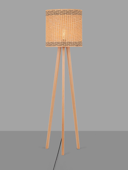 Nova Luce Stehleuchte Plette E27 Natur Schwarz Holz Rattan 165cm 9586528