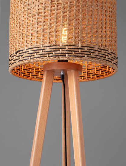 Nova Luce Stehleuchte Plette E27 Natur Schwarz Holz Rattan 165cm 9586528