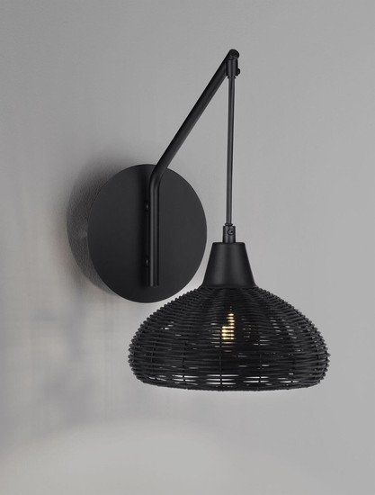 Nova Luce Wandleuchte Fado E27 Schwarz Rattan 40x20,5cm 9586530