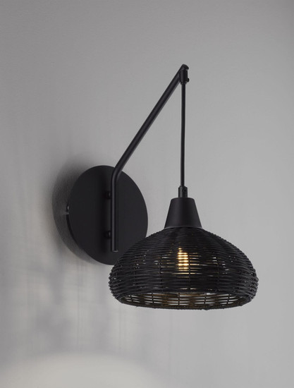 Nova Luce Wandleuchte Fado E27 Schwarz Rattan 40x20,5cm 9586530