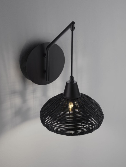 Nova Luce Wandleuchte Fado E27 Schwarz Rattan 40x20,5cm 9586530