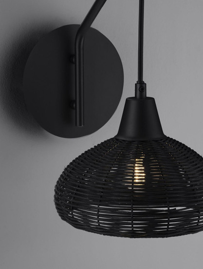Nova Luce Wandleuchte Fado E27 Schwarz Rattan 40x20,5cm 9586530