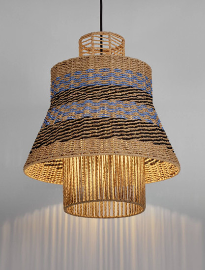 Nova Luce Pendelleuchte Mande E27 Natur Blau Schwarz Stahl Seil Ø40cm 9586608