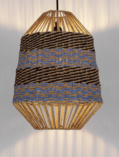 Nova Luce Pendelleuchte Copos E27 Natur Blau Schwarz Stahl Seil Ø30cm 9586609