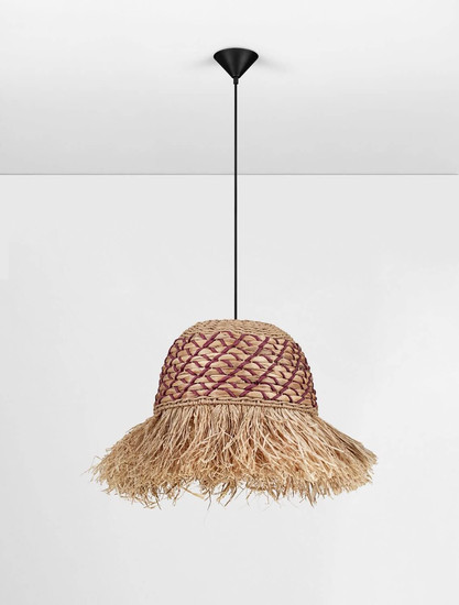 Nova Luce Pendelleuchte Sorello E27 Rot Schwarz Natur Stahl Seil Ø42cm 9586613