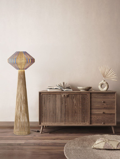 Nova Luce Stehleuchte Abby E27 Natur Blau Gelb Seil 152cm 9586616