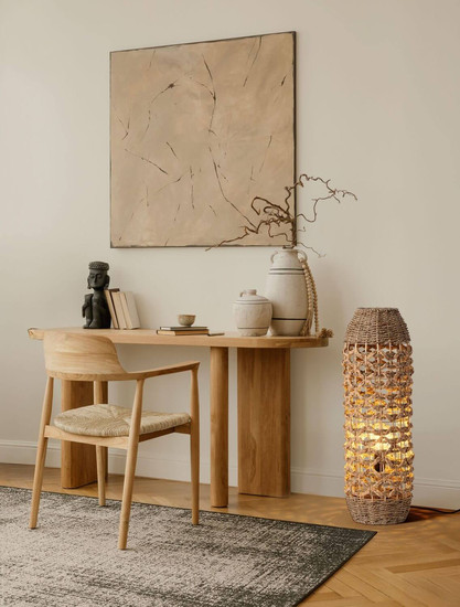 Nova Luce Stehleuchte Elma E27 Natur Schwarz Rattan 70cm 9586622