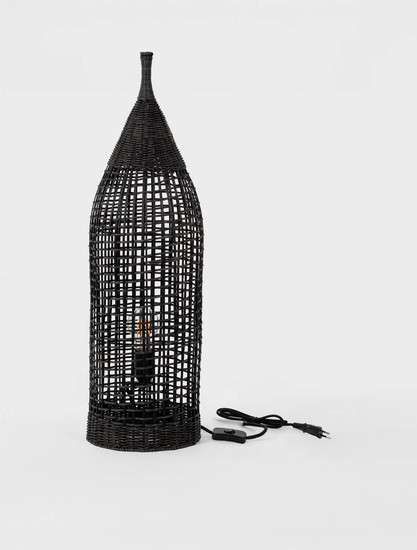 Nova Luce Stehleuchte Naos E27 Schwarz Metall Rattan 73cm 9586629