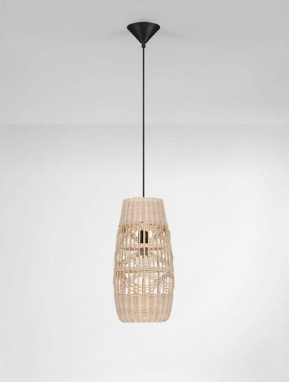 Nova Luce Pendelleuchte Riu E27 Natur Schwarz Stahl Rattan Ø22cm 9586631