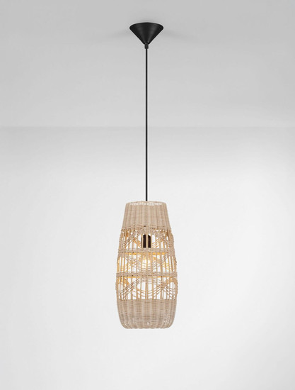 Nova Luce Pendelleuchte Riu E27 Natur Schwarz Stahl Rattan Ø22cm 9586631