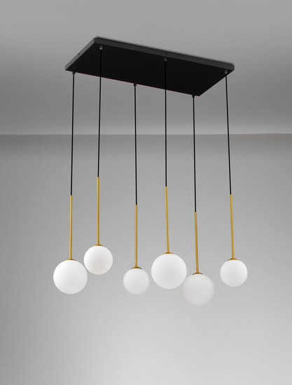 Nova Luce Pendelleuchte Savoy 6-flammig 6xG9 Gold Schwarz Opal Glas Metall 77x34cm 9620158