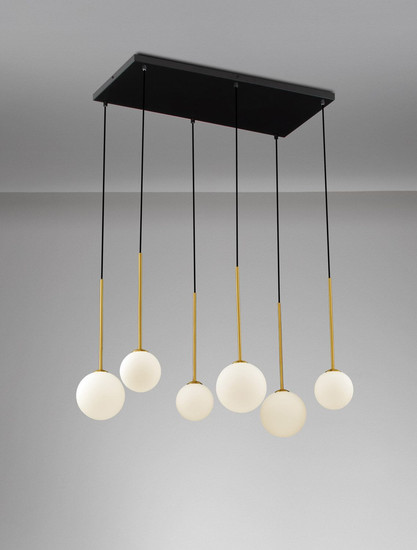 Nova Luce Pendelleuchte Savoy 6-flammig 6xG9 Gold Schwarz Opal Glas Metall 77x34cm 9620158
