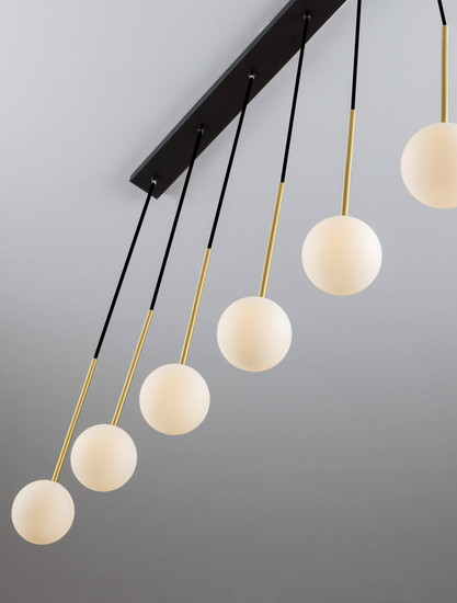 Nova Luce Pendelleuchte Savoy 6-flammig 6xG9 Gold Schwarz Opal Glas Metall 100x11cm 9620159