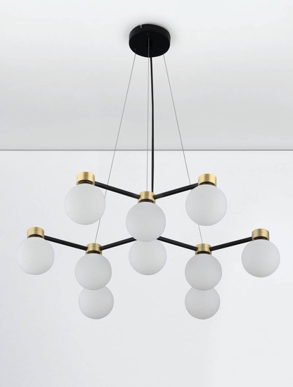 Nova Luce Pendelleuchte Ovalino 10-flammig 10xG9 Gold Schwarz Opal Glas Metall 66x63cm 9620161