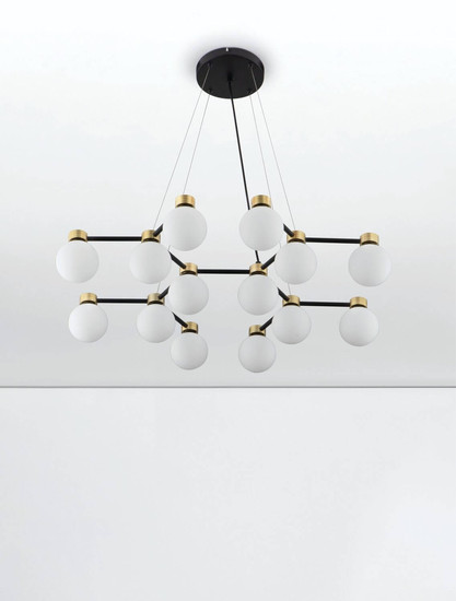 Nova Luce Pendelleuchte Ovalino 14-flammig 14xG9 Gold Schwarz Opal Glas Metall 73x64cm 9620162