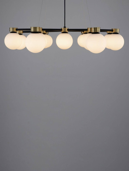 Nova Luce Pendelleuchte Ovalino 14-flammig 14xG9 Gold Schwarz Opal Glas Metall 73x64cm 9620162