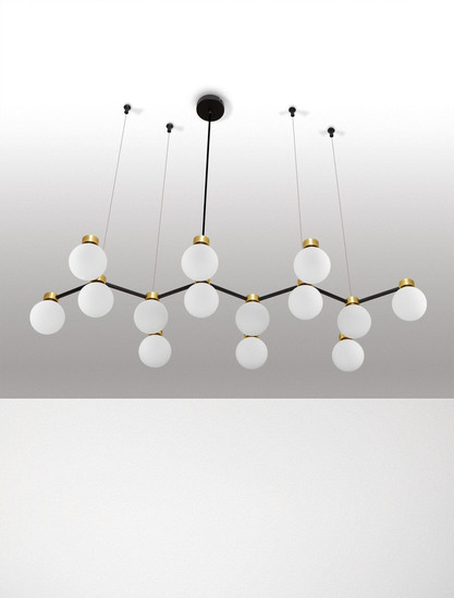 Nova Luce Pendelleuchte Ovalino 14-flammig 14xG9 Gold Schwarz Opal Glas Metall 107x47cm 9620163