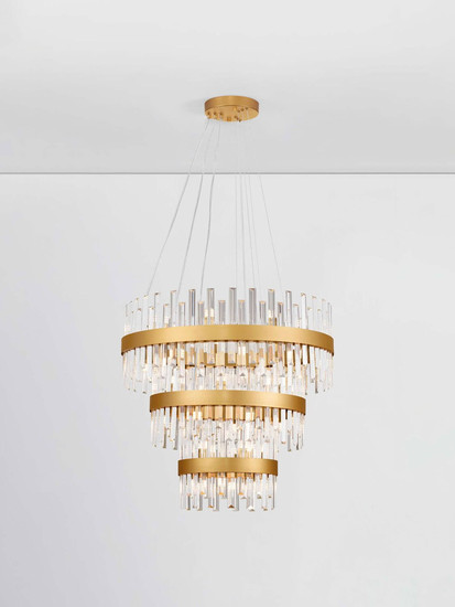 Nova Luce Pendelleuchte Crown 42-flammig 42xG9 Gold Metall Kristall Ø75cm 9695121