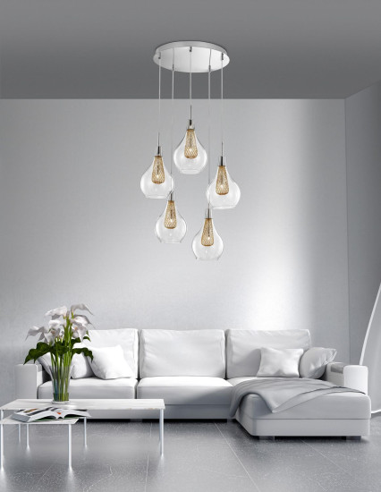 Nova Luce FILO Pendelleuchte G9 5-fach Gold 120x40cm dimmbar 1500202805