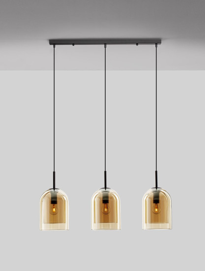 Nova Luce VELOR Pendelleuchte E27 3-fach Schwarz Champagner 70x18x158cm dimmbar 9236740