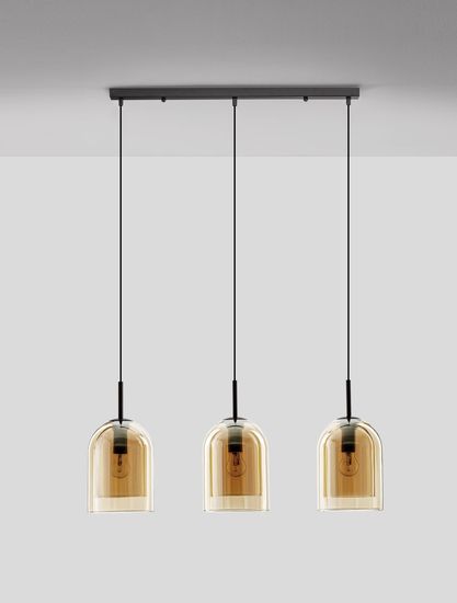 Nova Luce VELOR Pendelleuchte E27 3-fach Schwarz Champagner 70x18x158cm dimmbar 9236740