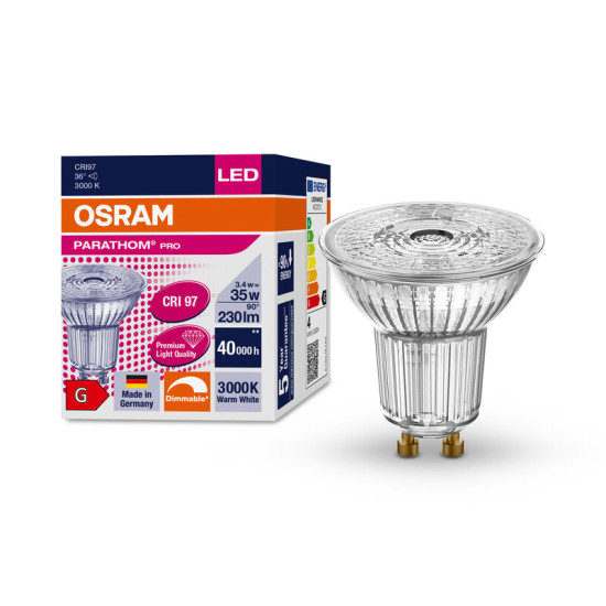 OSRAM LED Parathom Pro GU10/ PAR 16 3,4W 230lm warmweiss 3000K 36° dimmbar wie 35W 4058075608375