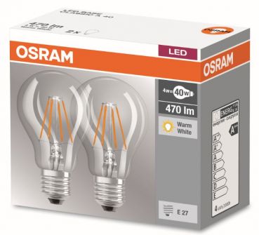 Osram 2-er Pack E27 LED Base 4W 470Lm Warmweiss