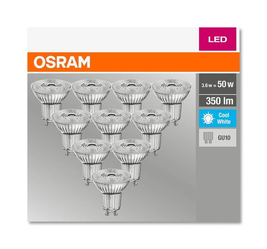 10er-Pack OSRAM BASE GU10 PAR16 LED Strahler 4,3W 350Lm 36° 4000K neutralweiss wie 50W