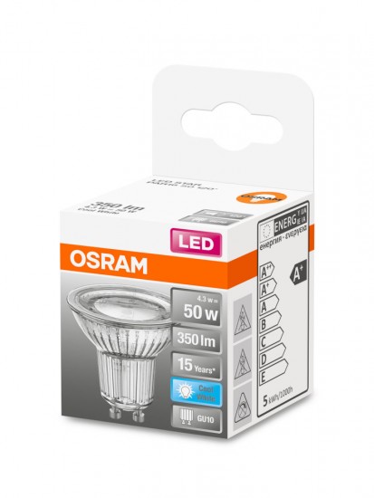 Osram GU10 LED Spot Star PAR16 4.3W 350Lm 120° weiss Glas 4058075303287 wie 30W