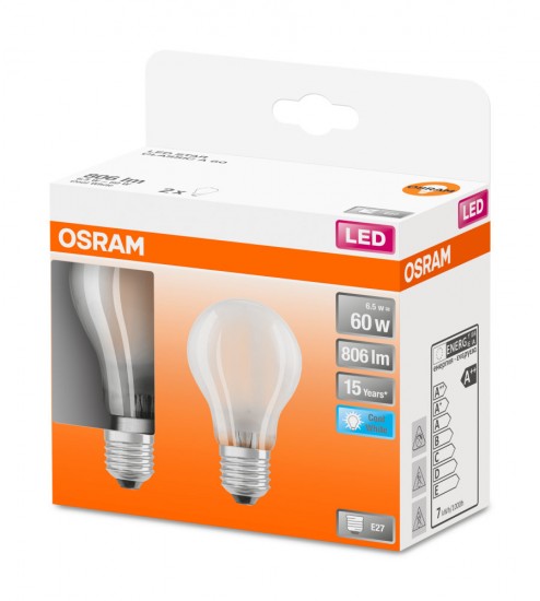OSRAM Retrofit E27 LED Birne 7W A60 2-er Pack Filament matt neutralweiss wie 60W