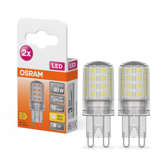 2er-Pack OSRAM LED Lampe PIN G9 40 4.2W G9 klar warmweiss wie 40W
