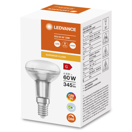 OSRAM LED Strahler Reflektor R50 Superstar Plus E14 4,8W 345lm neutralweiss 4000K 36° dimmbar 90Ra 4058075759688