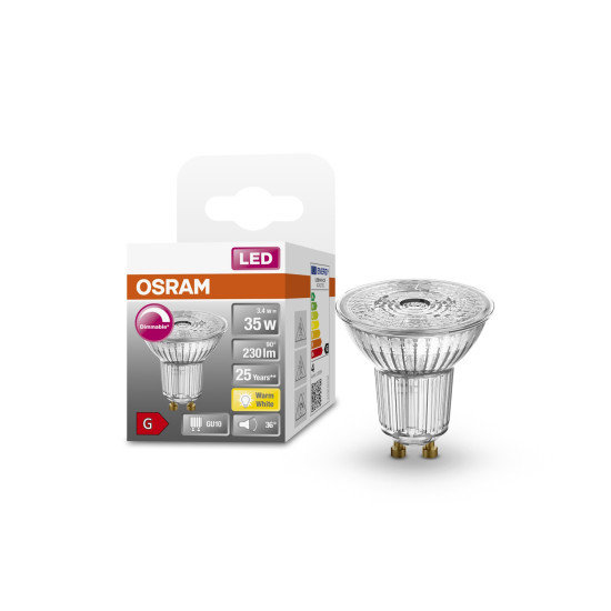 OSRAM LED Spot Strahler Superstar GU10 3,4W 230lm warmweiss 2700K 36° dimmbar 90Ra wie 35W 4058075797550