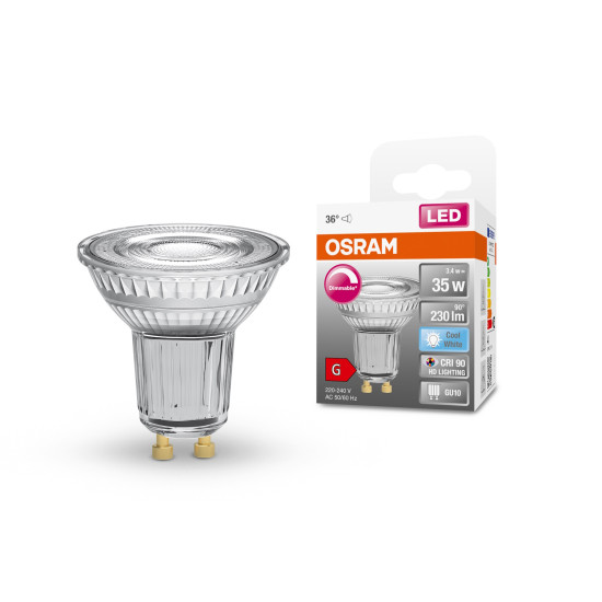 OSRAM LED Spot Strahler Superstar GU10 3,4W 230lm neutralweiss 4000K 36° dimmbar 90Ra wie 35W 4058075797666