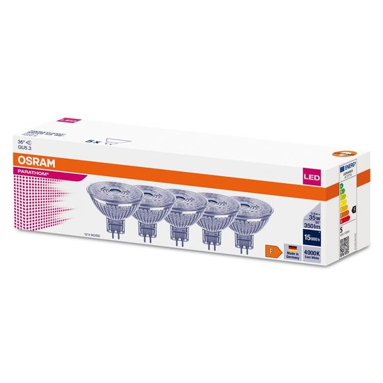 OSRAM 5er Pack PARATHOM MR16 35 36 ° 3.8W GU5.3 Spot, Strahler 350lm 4000K neutralweiss wie 35W 4099854042867