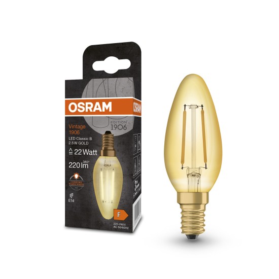Osram Vintage 1906 LED Kerze 2.5W extra warmweiss E14 gold 4099854091575 wie 22W