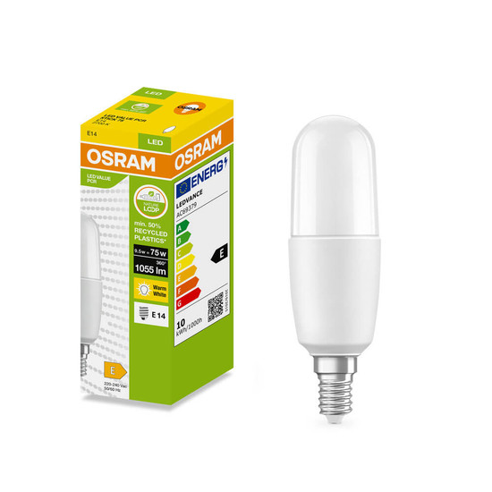 OSRAM LED Lampe Stabform E14 Stick matt 9.5W 1055lm Warmweiss 2700K wie 75W 4099854535574