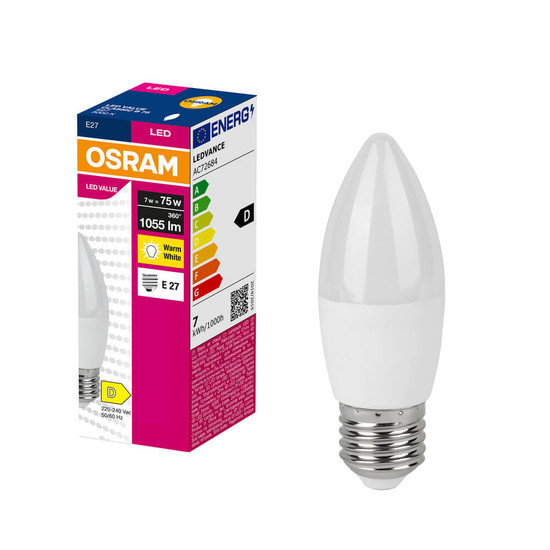 OSRAM LED Kerze E27 Value Classic B matt B75 7W 1055lm Warmweiss 3000K wie 75W 4099854545344