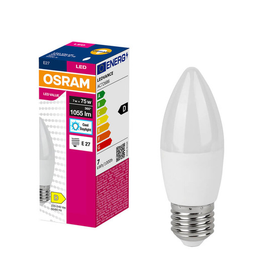 OSRAM LED Kerze E27 Value Classic B matt B75 7W 1055lm Tageslichtweiss 6500K wie 75W 4099854545405