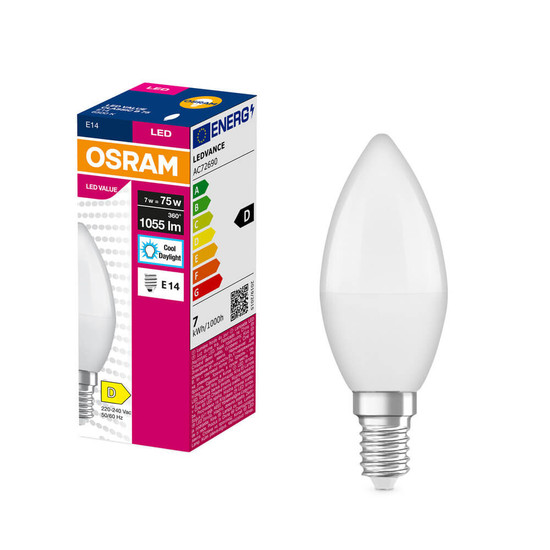 OSRAM LED Kerze E14 Value Classic B matt B75 7W 1055lm Tageslichtweiss 6500K wie 75W 4099854545603